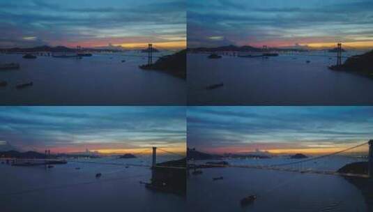 航拍壮观晚霞的珠江和虎门大桥高清在线视频素材下载