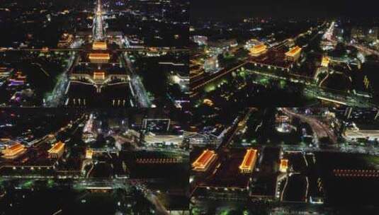 4K西安永宁门城墙内夜景航拍视频高清在线视频素材下载