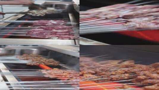夜市烧烤 烤肉 城市夜生活 竖视频高清在线视频素材下载
