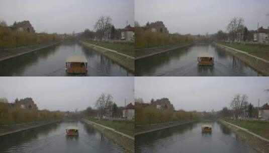 漂浮在河上的木船高清在线视频素材下载