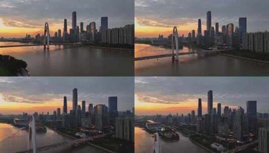 4K航拍广州珠江新城晚霞高清在线视频素材下载