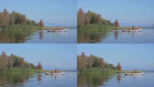 大理洱海秋天秋景秋季湖泊渔船船只高清在线视频素材下载