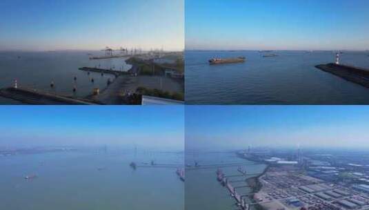 航拍长江经济带 常熟港 苏通大桥 长江航道高清在线视频素材下载