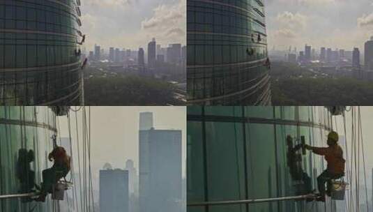 深圳高楼刷玻璃 高空作业高清在线视频素材下载