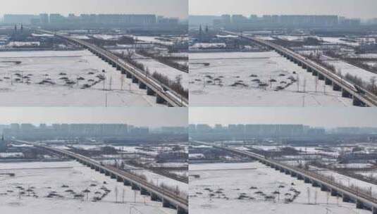 京广高铁 雪后航拍高清在线视频素材下载