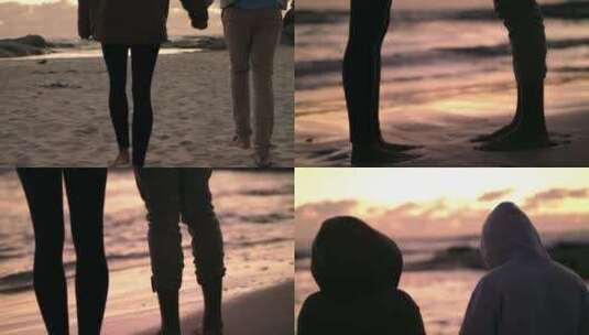 情侣在夕阳的海边漫步【原创可商用】高清在线视频素材下载