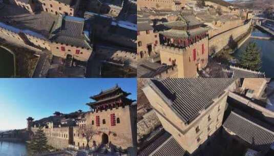 沁水晋城湘峪古堡航拍高清在线视频素材下载