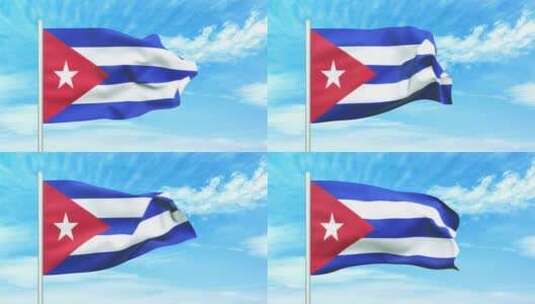 古巴国旗空中飘扬高清在线视频素材下载