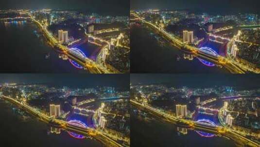 梧州城市夜景航拍延时视频高清在线视频素材下载