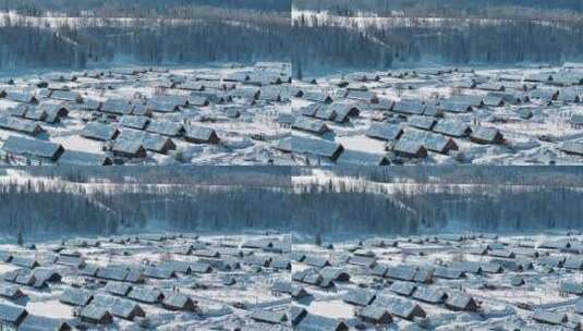 新疆冬季旅游 禾木冬天 村庄 禾木雪景高清在线视频素材下载