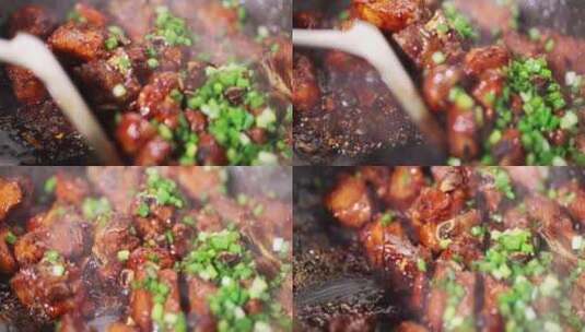 （慢镜）家常菜红烧排骨烹饪高清在线视频素材下载