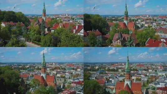 波兰克拉科夫波德戈尔泽区的鸟瞰图。教堂周高清在线视频素材下载