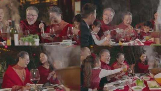 春节一家人围坐在一起吃年夜饭高清在线视频素材下载