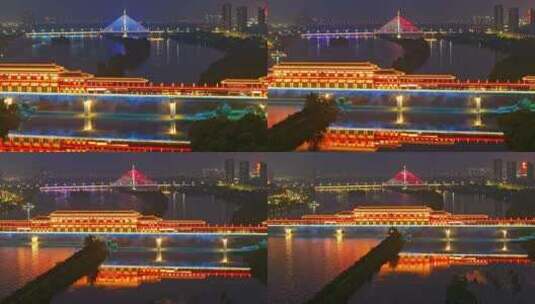 古渡廊桥夜景高清在线视频素材下载