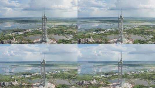 航拍大庆市龙凤湿地环境监测塔观光塔高清在线视频素材下载