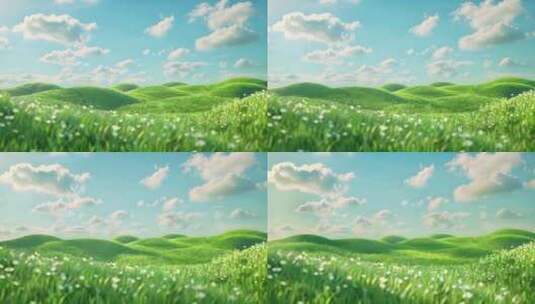 卡通蓝天白云和美丽大草原高清在线视频素材下载