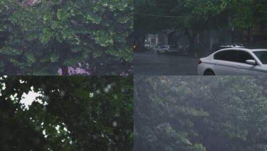 夏天的狂风暴雨 密密麻麻的雨点和雨滴高清在线视频素材下载