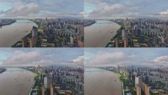 2024杭州滨江区蓝天白云航拍高清在线视频素材下载