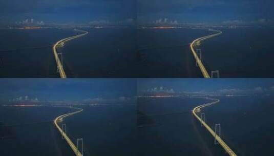 深中大桥夜景航拍单镜头画面高清在线视频素材下载