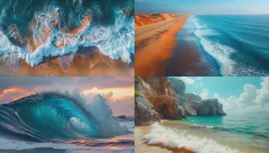 海边沙滩海浪特写ai素材原创唯美海洋巨浪高清在线视频素材下载