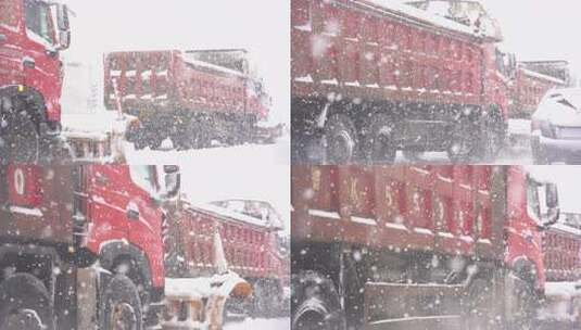 威海高区科技路冬季暴雪街景汽车行人高清在线视频素材下载