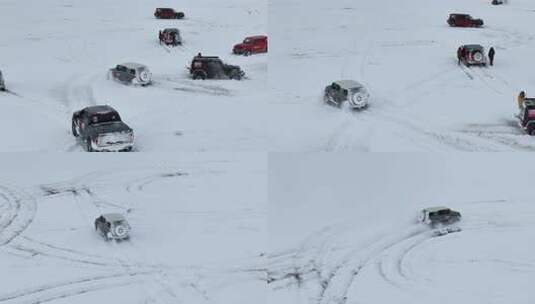 雪地中越野车行驶画面高清在线视频素材下载