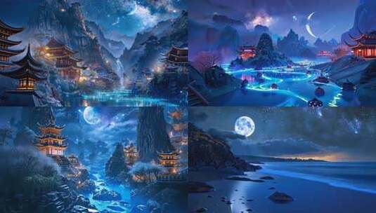 神秘国风山水片头 亭台楼阁舞台舞蹈背景高清在线视频素材下载