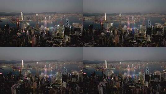 香港 维多利亚港夜景航拍高清在线视频素材下载