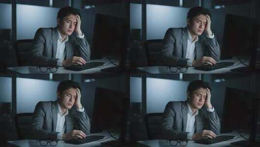 商务男士加班疲惫头痛职场人物压力场景高清在线视频素材下载