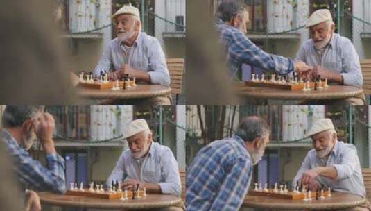 两个老者在对弈国际象棋高清在线视频素材下载