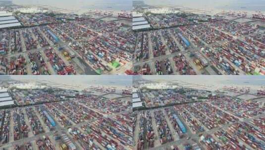 上海上港集箱外高桥码头国际物流集箱航拍高清在线视频素材下载