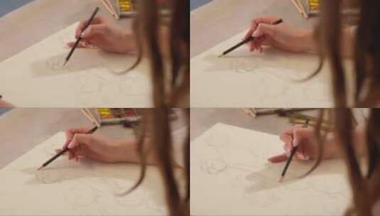 艺术疗法女性创作抽象素描铅笔高清在线视频素材下载