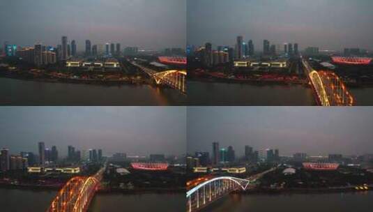 佛山新城建筑群全景一镜到底夜景航拍高清在线视频素材下载