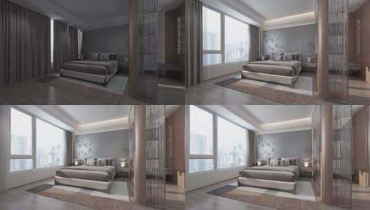 新中式卧室拉窗帘亮光动画高清在线视频素材下载