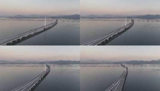 深圳湾大桥日落晚霞航拍高清在线视频素材下载