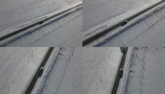 冬季雪天内蒙乌兰布统塞罕坝草原公路4K航拍高清在线视频素材下载