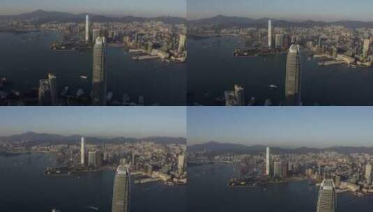 香港市中心城市海岸全景-航拍4k高清在线视频素材下载