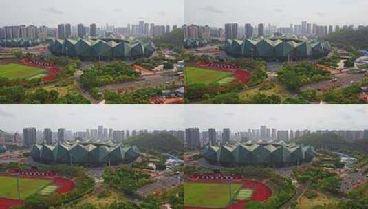 深圳龙岗大运中心体育场航拍左环绕高清在线视频素材下载