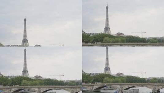 法国著名的埃菲尔铁塔附近的塞纳河由天缓慢倾斜4K2160p 30fps超高清视频-倾斜高清在线视频素材下载