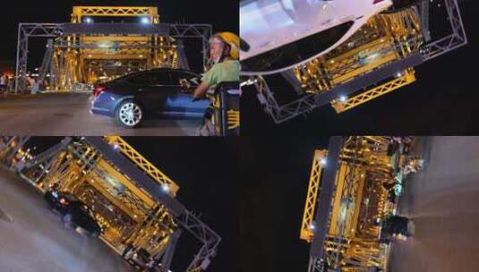天津解放桥夜景汽车旋转实拍1080p高清在线视频素材下载