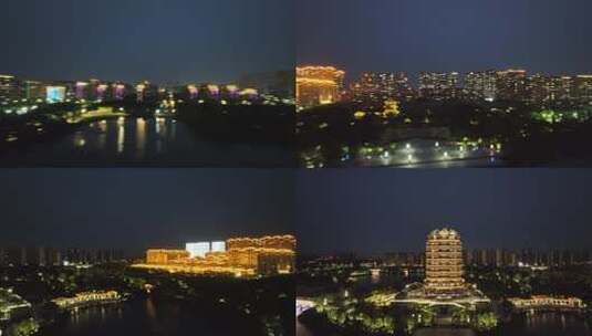 淄博海岱楼夜景航拍高清在线视频素材下载