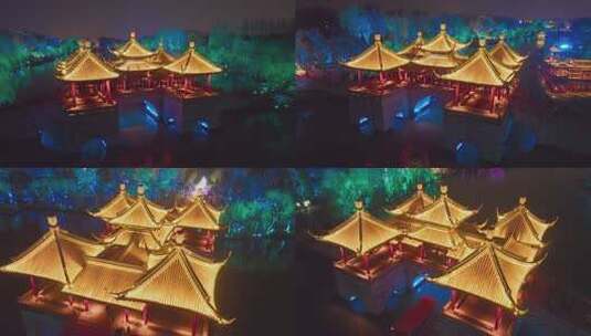 4k航拍江苏扬州瘦西湖夜景灯光秀高清在线视频素材下载