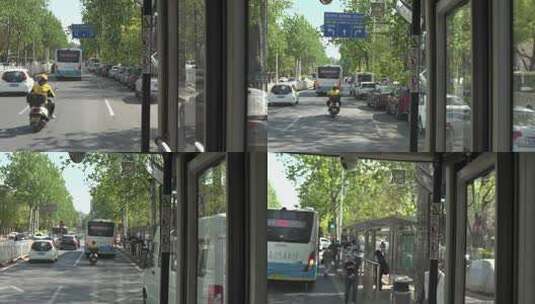 公交车窗外的车辆行驶中的公交车高清在线视频素材下载