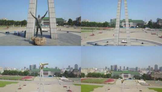 长春地标文化广场巨人太阳鸟高清在线视频素材下载
