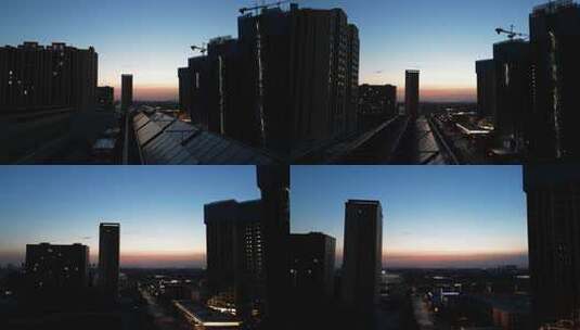 日落逆光质感建筑剪影航拍运镜视角4K高清在线视频素材下载