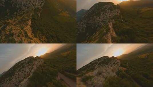 FPV无人机航拍森林山脉海岛日出日落撒丁岛高清在线视频素材下载