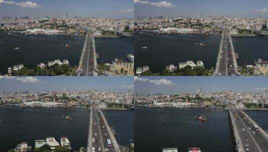 伊斯坦布尔博斯普鲁斯金角和渔夫船鸟瞰图高清在线视频素材下载