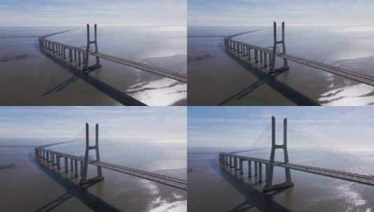 横跨江面上的大桥高清在线视频素材下载