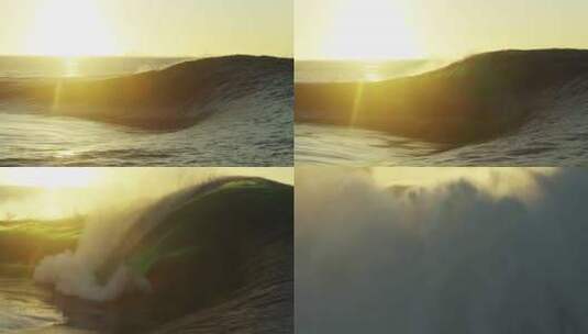 大海日出海浪翻滚巨大海浪慢镜头高清在线视频素材下载