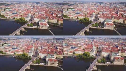捷克共和国查尔斯桥上的布拉格天际线和人们高清在线视频素材下载